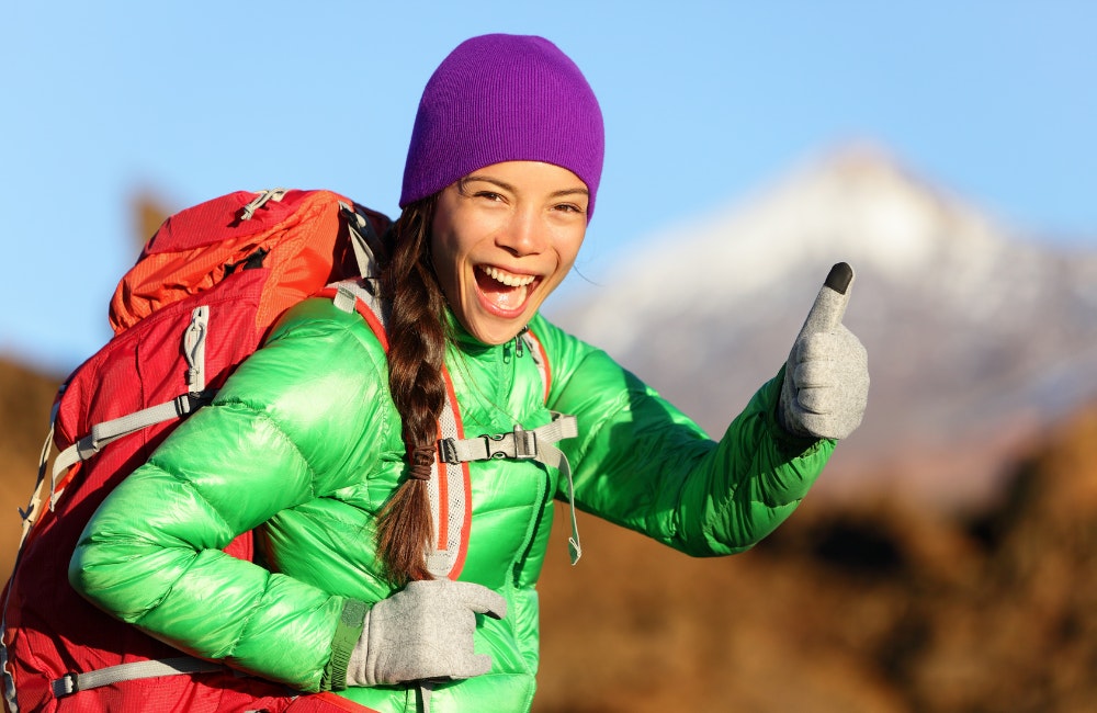 Hiking while wearing a jacket