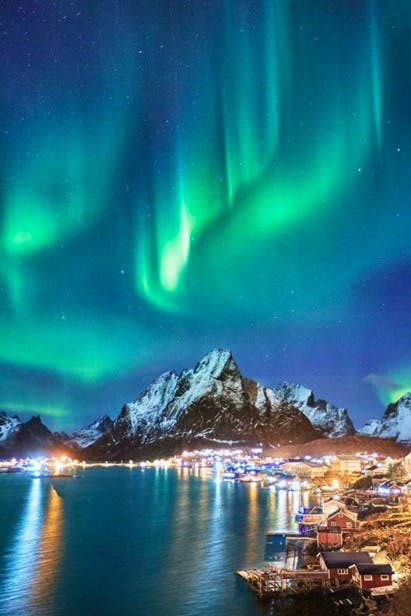 Northern Lights Over Village