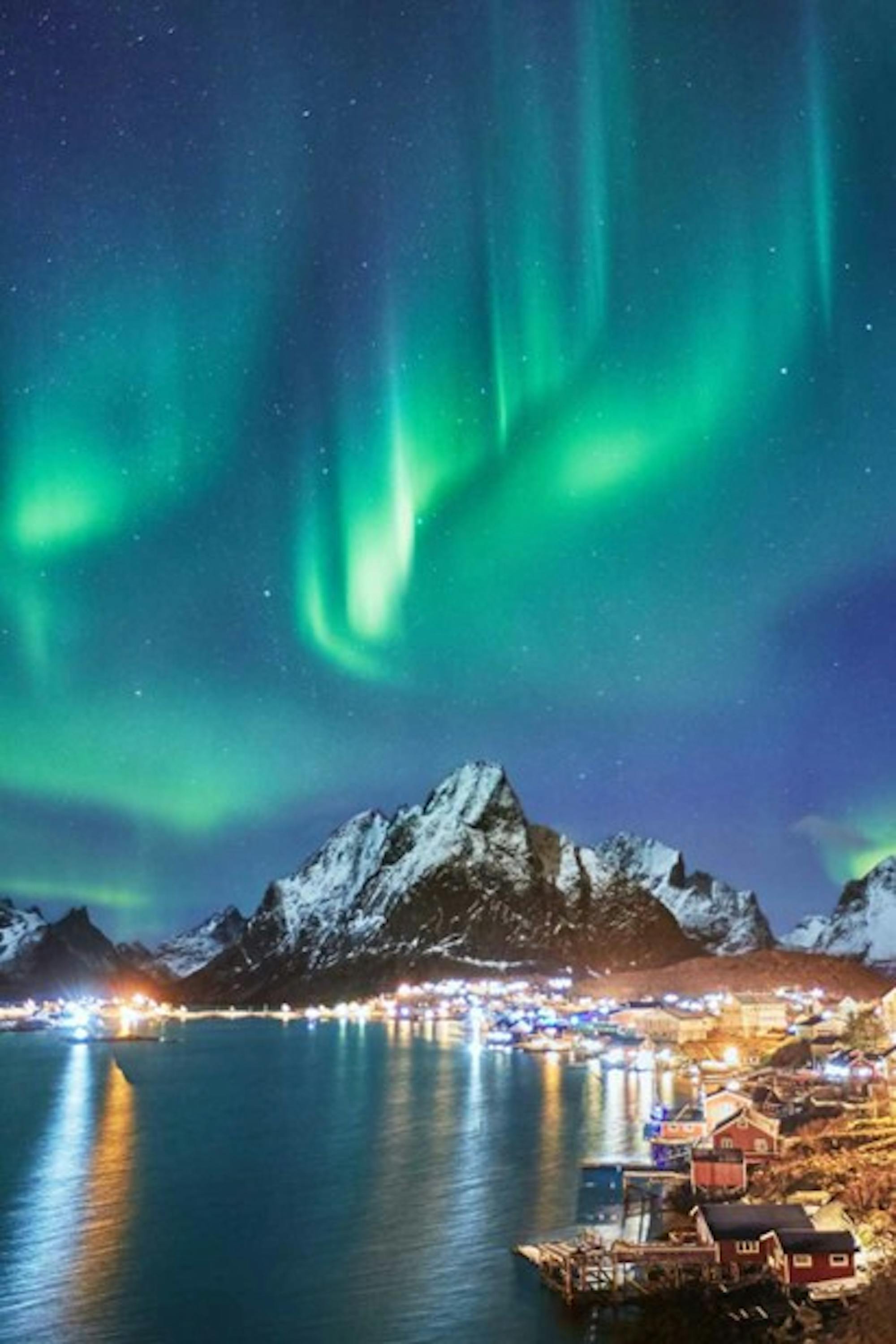 Northern Lights Over Village