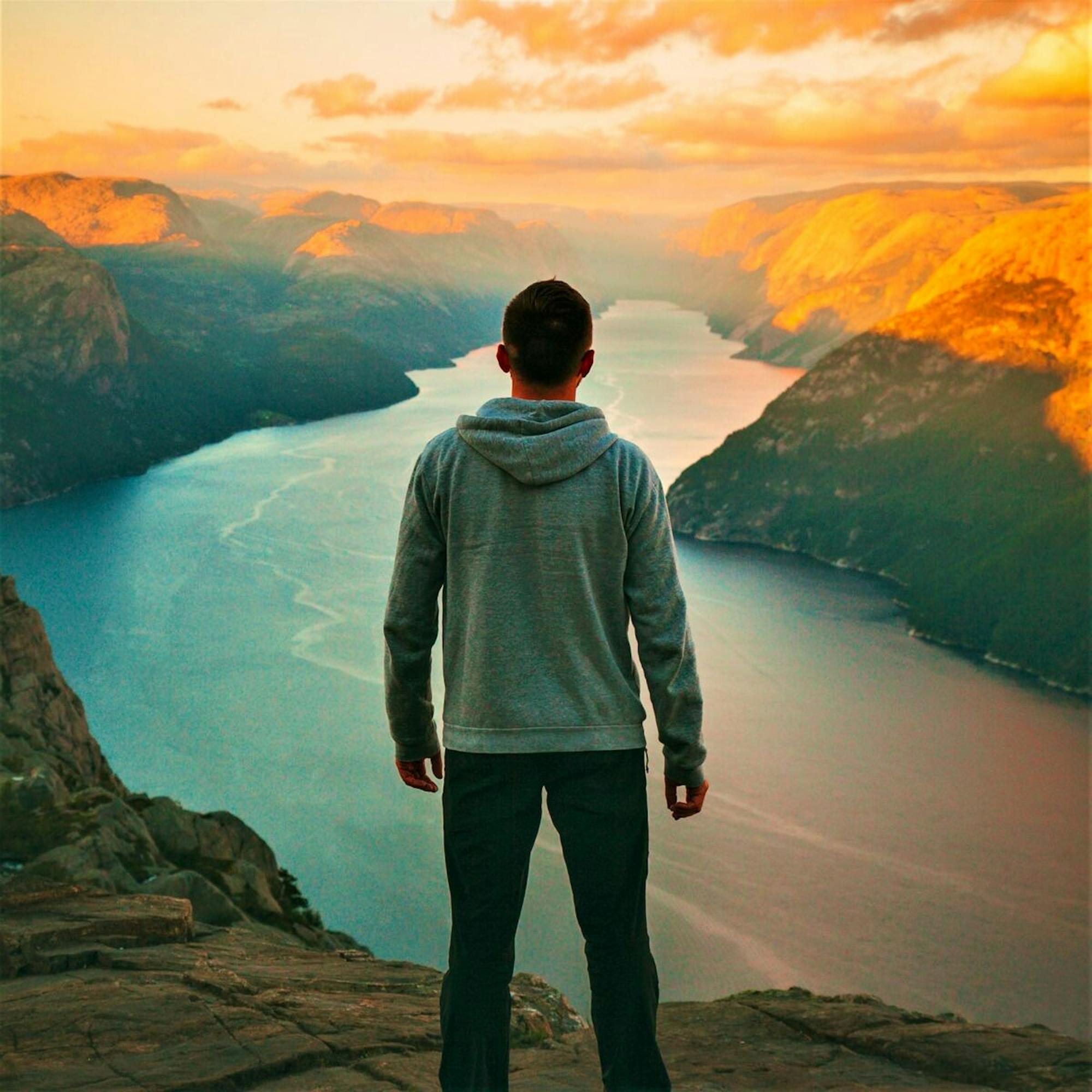 hiking in norway at sunset