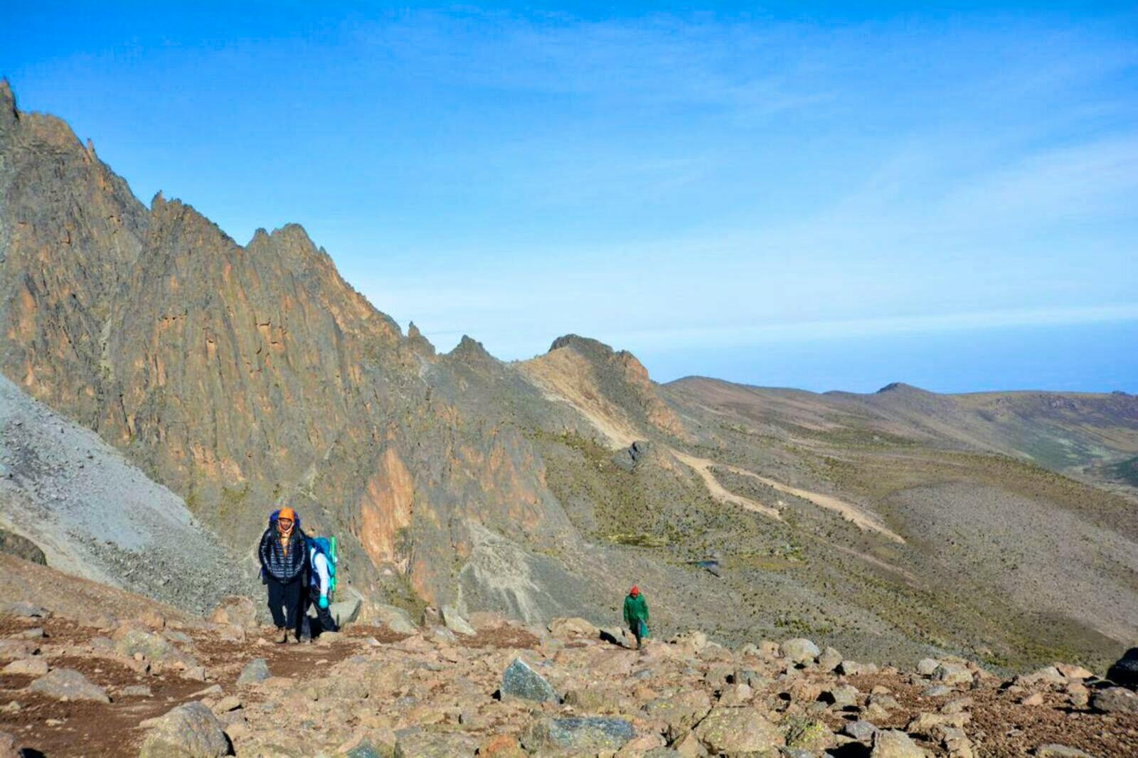 hikers at the top of mount kenya