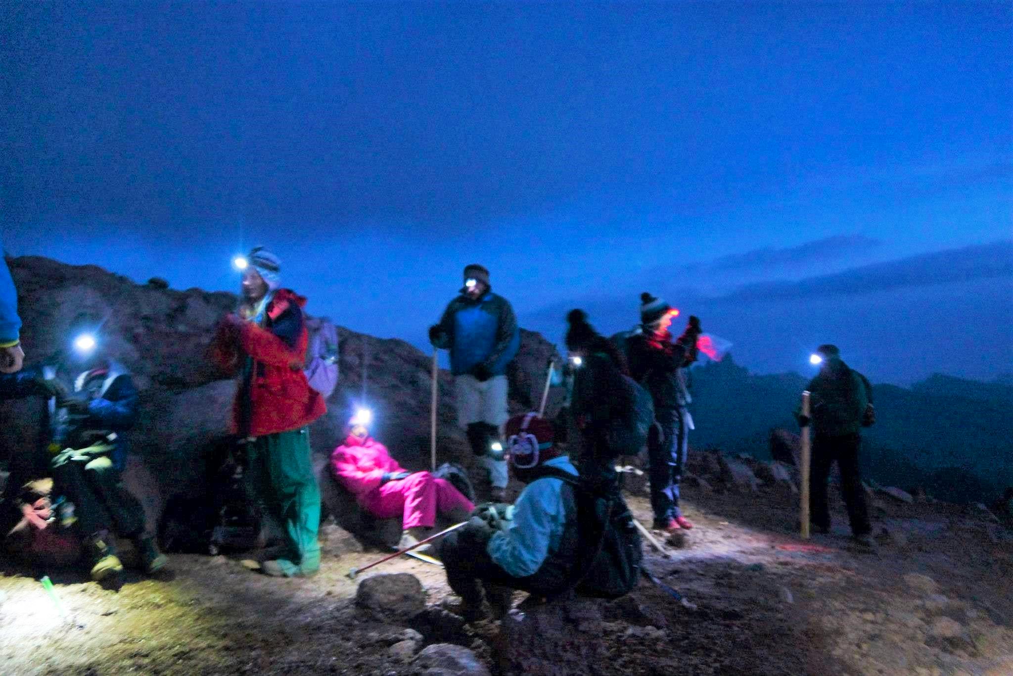 hiking at night on mount kenya with a light source