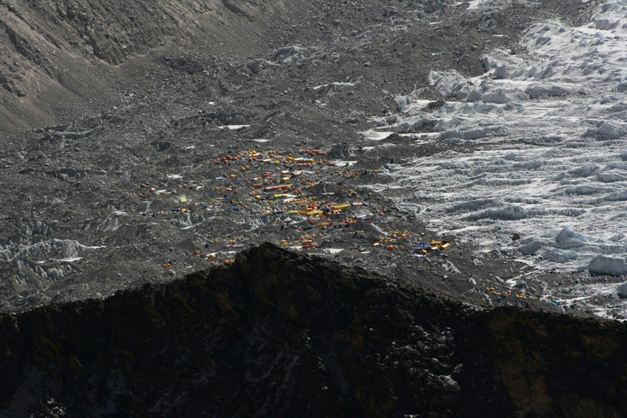 everest base camp as seen from kala patthar