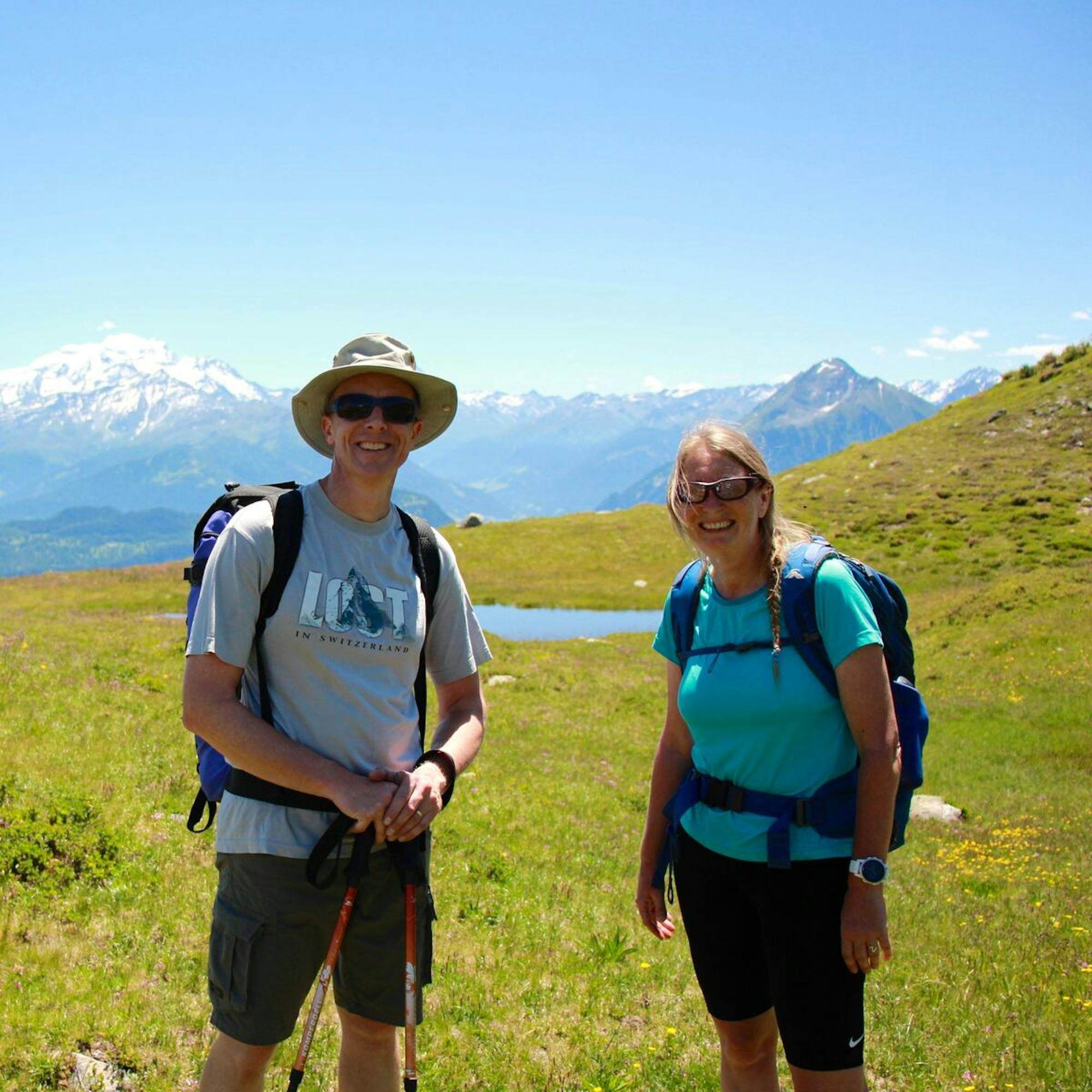 hiking through swiss meadows