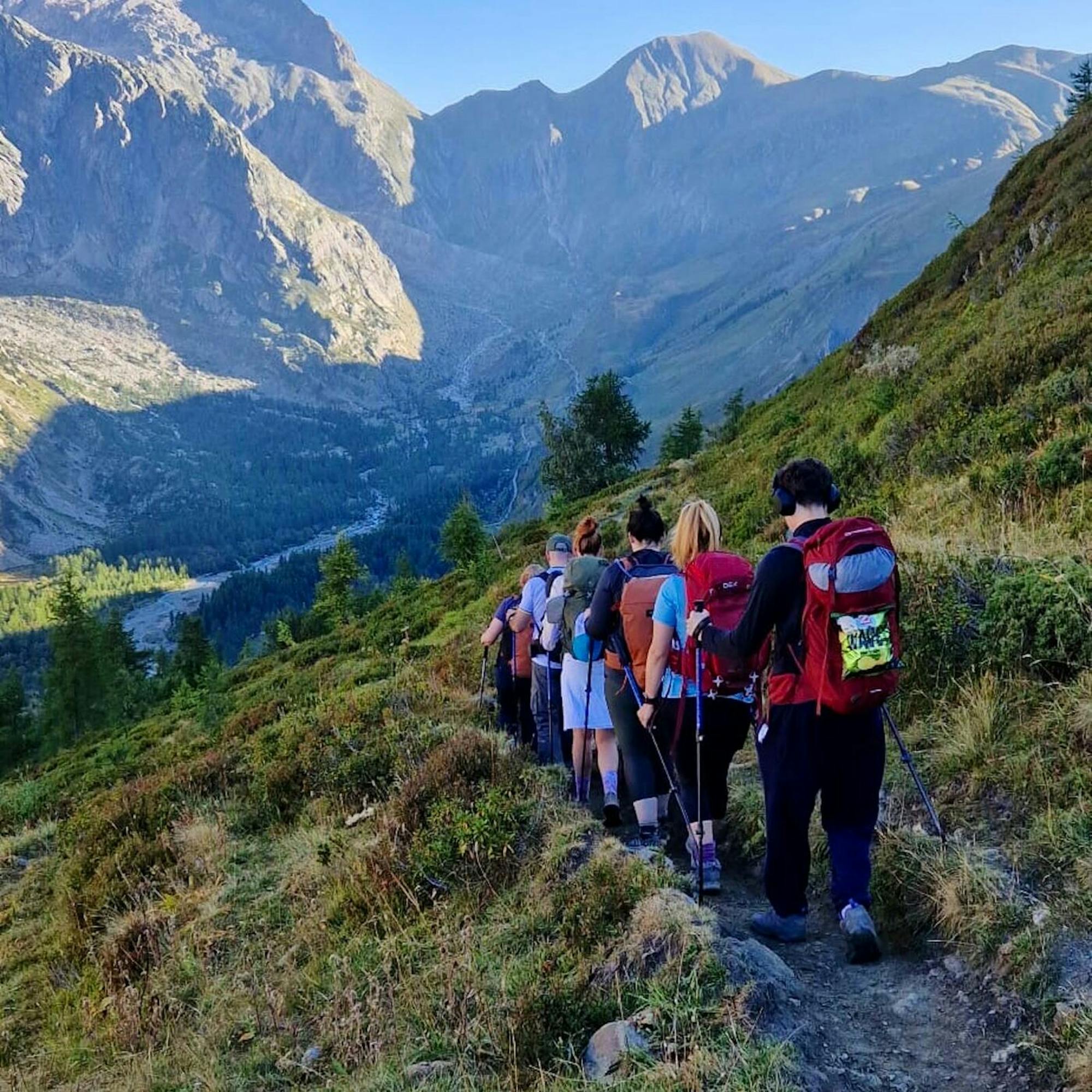hikers on trail heading to mont