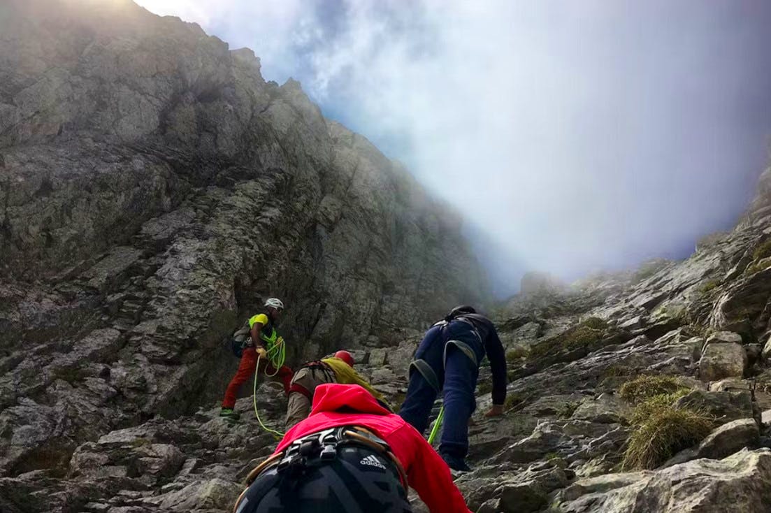 Climbers Scrambling Mytikas