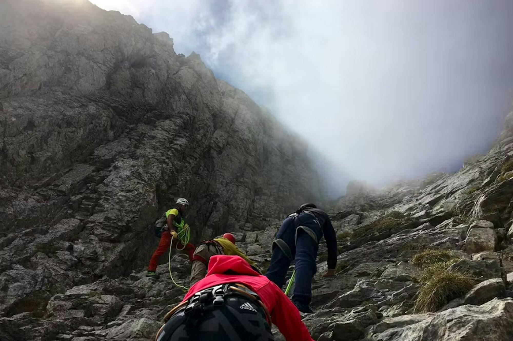 Climbers Scrambling Mytikas