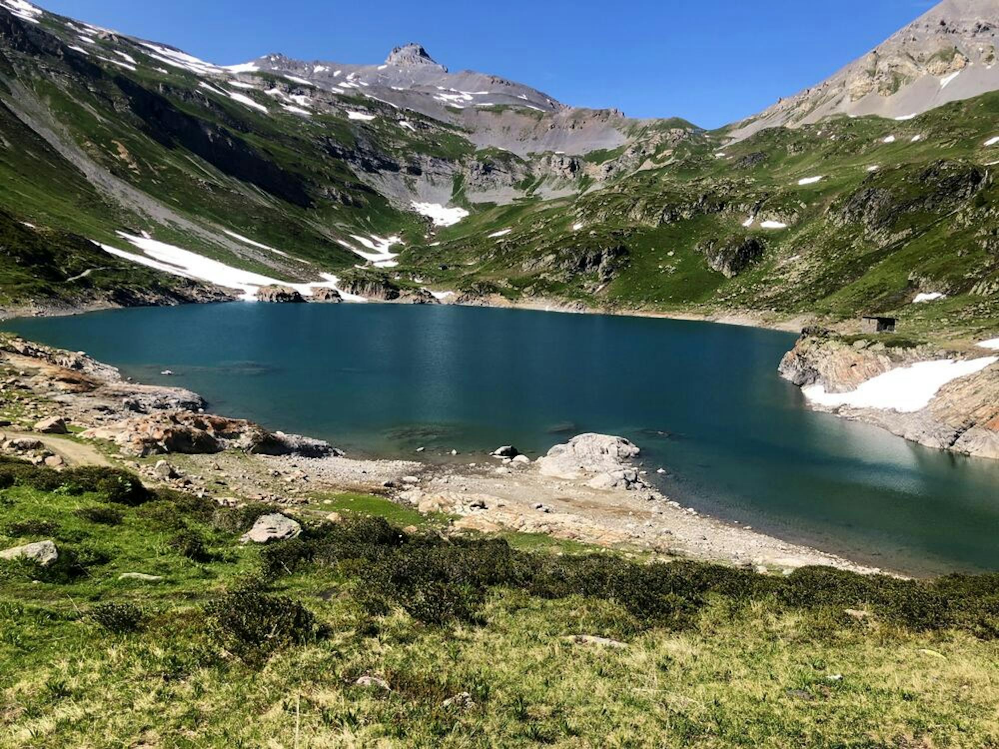 hiking near a swiss lake