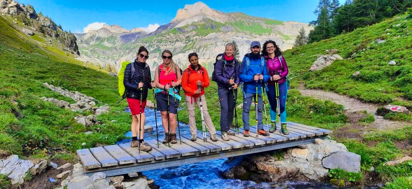 happy hikers in switzerland