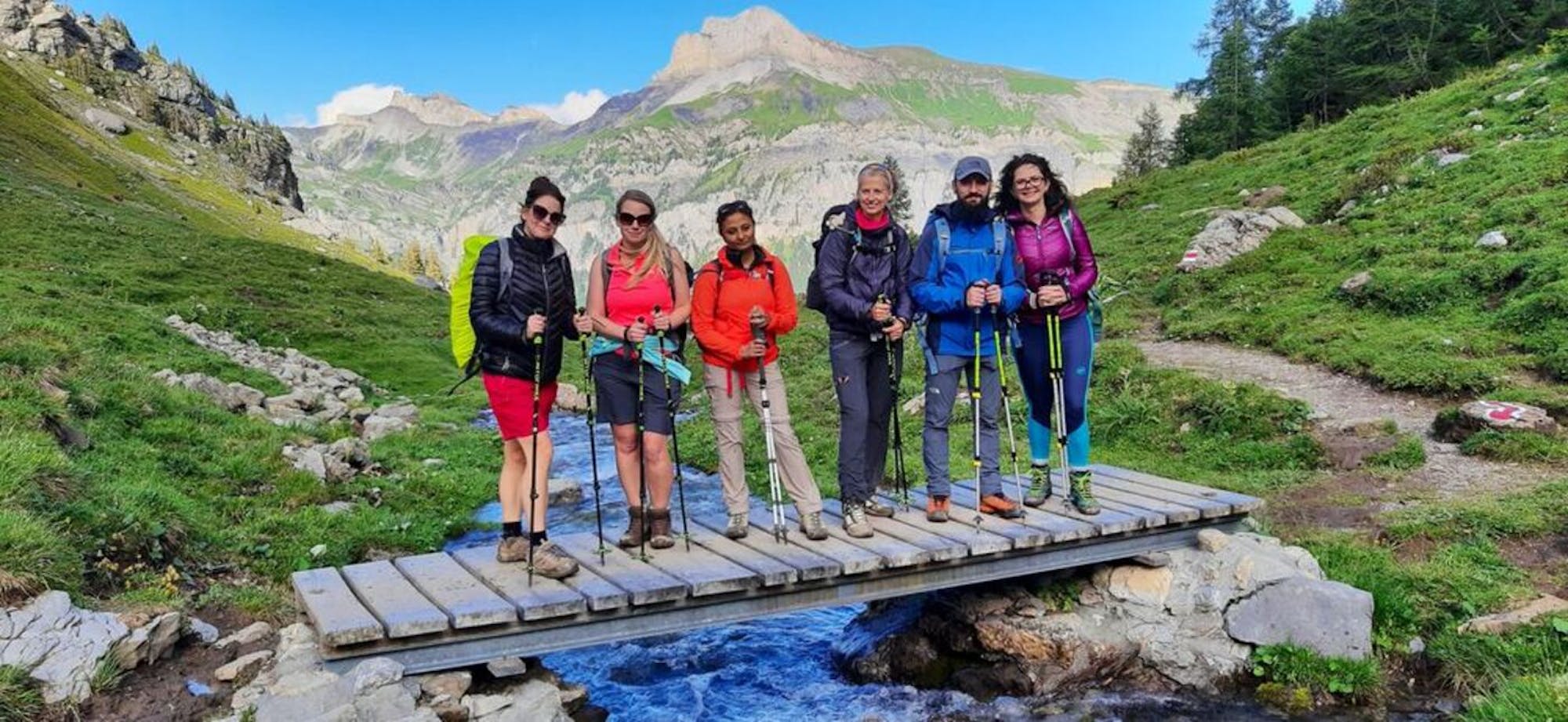 happy hikers in switzerland