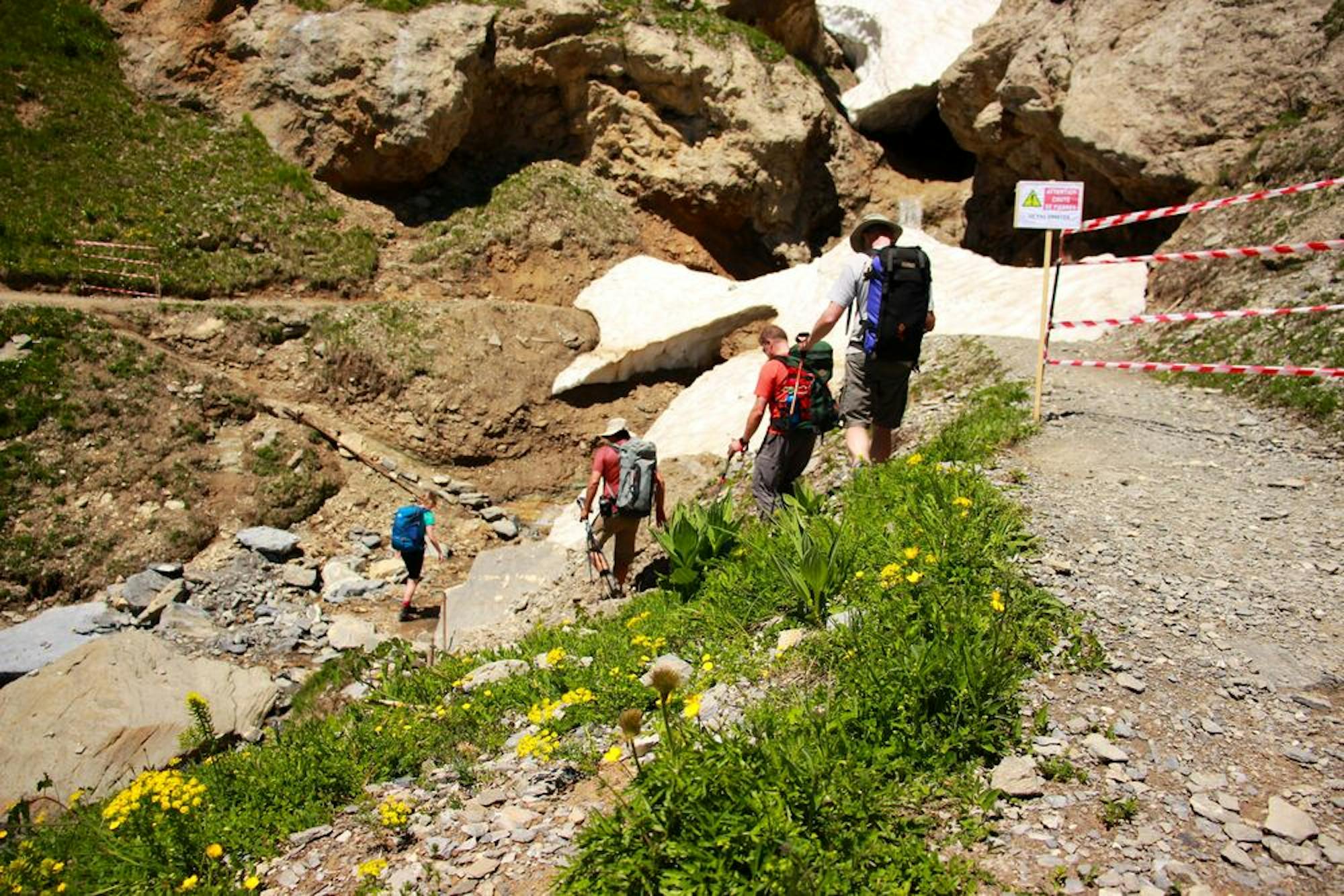 hiking over rocky swiss terrain