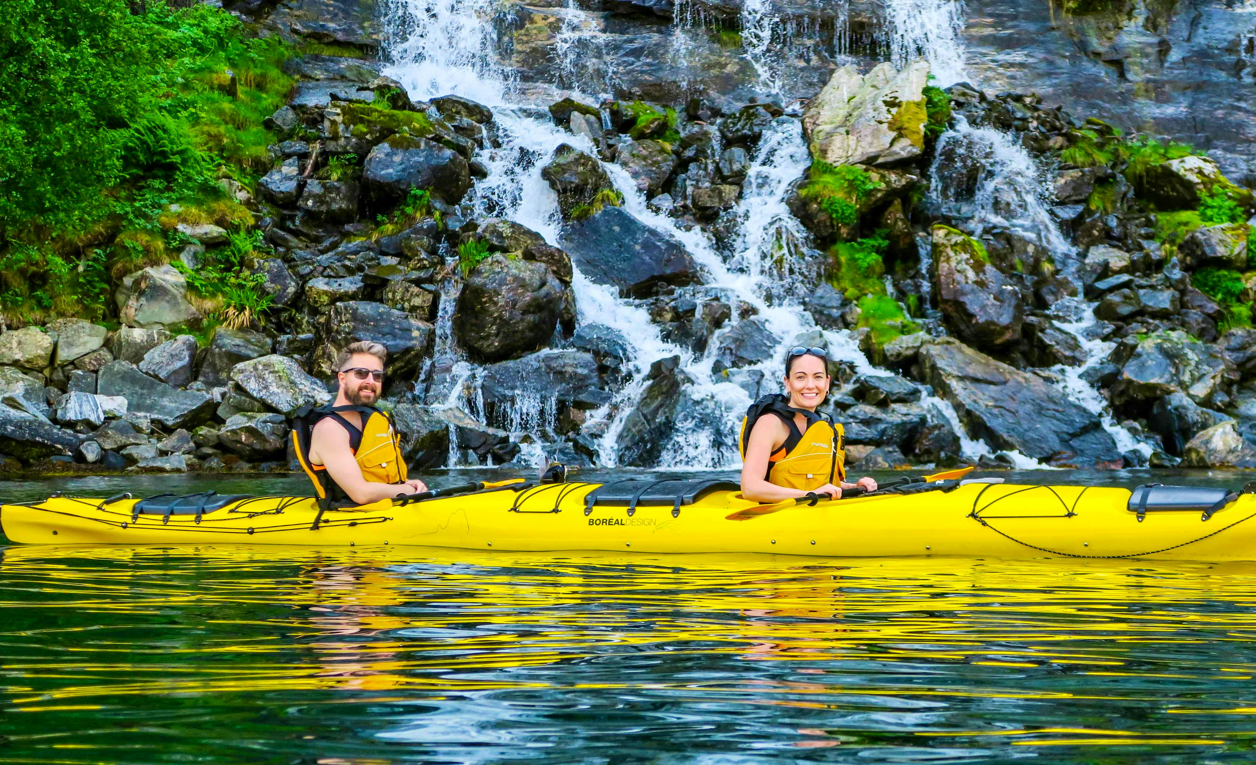 kayaking near waterfalls